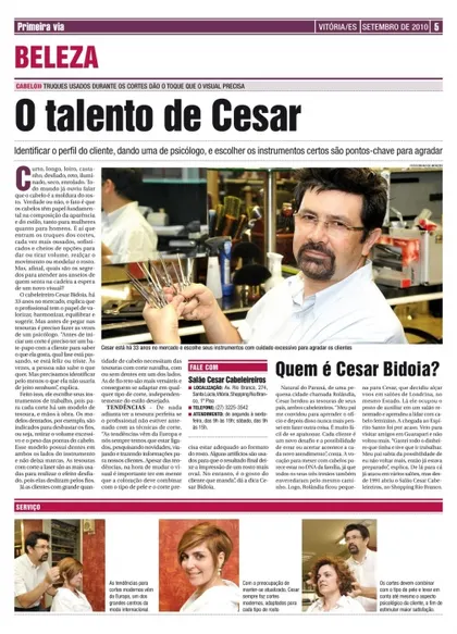 Página do Jornal Empresários de setembro de 2010 com a matéria sobre os truques dos cortes de cabelo